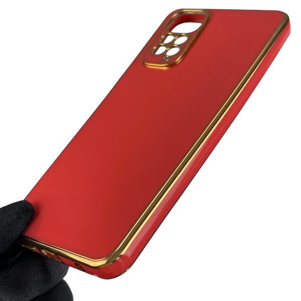 Чохол для Xiaomi Redmi Note 11 глянсовий із золотою окантовкою із захистом камери на сяомі редмі нот 11 червоний 0007895 фото