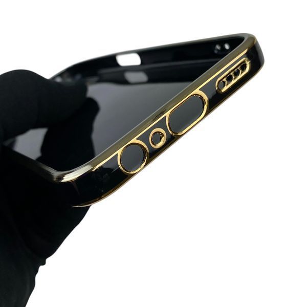 Чохол для Realme 6 Pro з кільцем-підставкою із золотою окантовкою на реалмі 6 про чорний gs1 0020494 фото