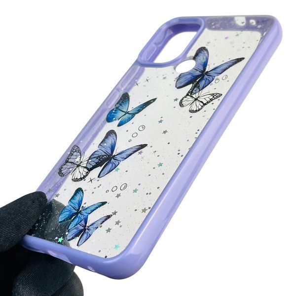 Чехол для Motorola Moto G30 (989606) с блёстками с бабочками на моторола г30 сиреневый 0037805 фото
