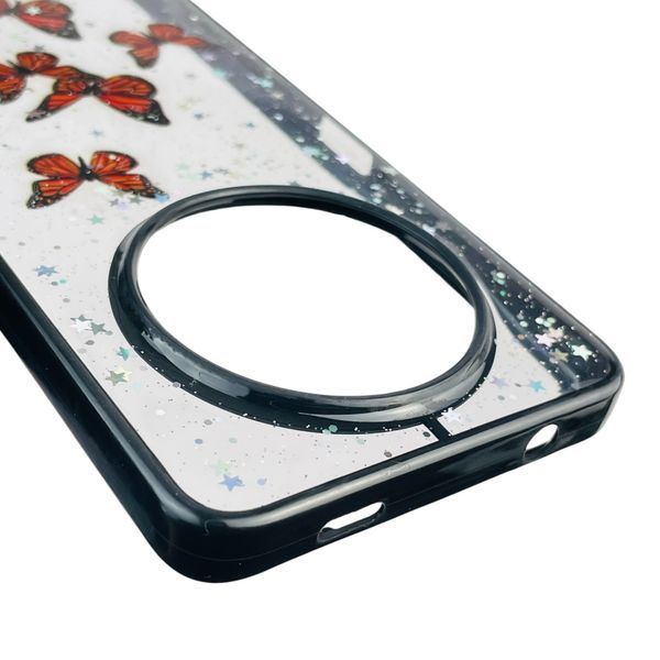 Чохол для Xiaomi Redmi A3X з блискітками з метеликами на сяомі редмі а3х чорний 0037909 фото