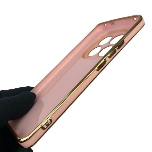 Чохол для Xiaomi Redmi Note 14 Pro Plus з кільцем MagSafe із золотою окантовкою на сяомі редмі нот 14 про плюс пудровий gs1 0022663 фото