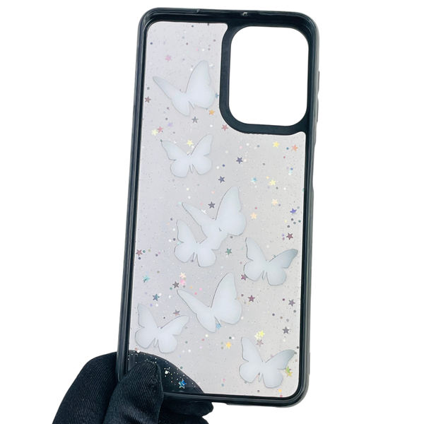 Чохол для Samsung Galaxy M32 4G (SM-M325F) з блискітками з метеликами на самсунг м32 4г чорний 0037856 фото