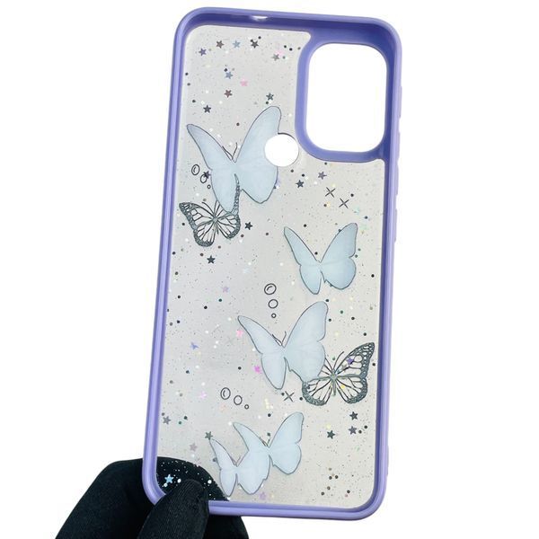 Чехол для Motorola Moto G30 (989606) с блёстками с бабочками на моторола г30 сиреневый 0037805 фото