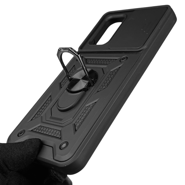 Чехол для Xiaomi Poco M3 бронированный с кольцом со шторкой на сяоми поко м3 чёрный rg1 0015900 фото