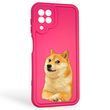 Чехол силиконовый оригинальный Soft Touch с 3D принтом мема сибу для Samsung Galaxy M22 4G (SM-M225F) малиновый (Полная защита камеры)