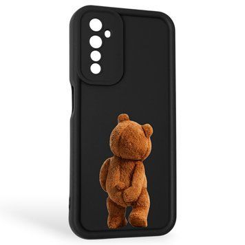 Чехол силиконовый Soft Touch с 3D принтом смешного теда мишки для Realme 6 черный (Полная защита камеры) 0049163 фото