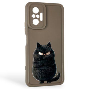 Чехол силиконовый оригинальный Soft Touch с 3D принтом злой котик для Xiaomi Redmi Note 10 Pro коричневый (Полная защита камеры) 0046783 фото