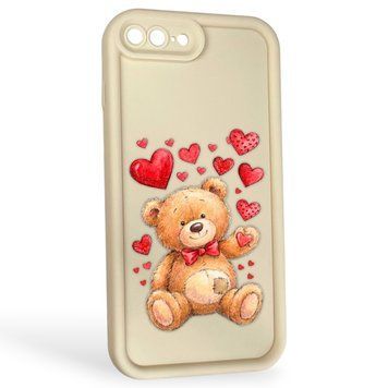 Чехол силиконовый Soft Touch с 3D принтом милый мишка для Apple iPhone 8 Plus молочный (Полная защита камеры) 0045038 фото
