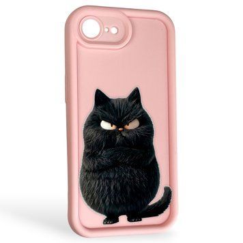 Чохол силіконовий Soft Touch з 3D принтом злого кота для Apple iPhone 16e рожевий (Повний захист камери) 0047156 фото
