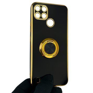Чохол для Realme C21Y з кільцем-підставкою із золотою окантовкою на реалмі с21у чорний gs1 0020509 фото