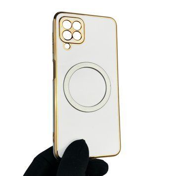 Чехол для Samsung Galaxy M32 4G SM-M325F с кольцом MagSafe с золотой окантовкой на самсунг м32 белый gs1 0021949 фото