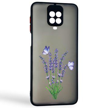 Чохол для телефона Xiaomi Redmi Note 9 Pro с 3D принтом лаванда з метеликами із захистом камери чорний 0059333 фото