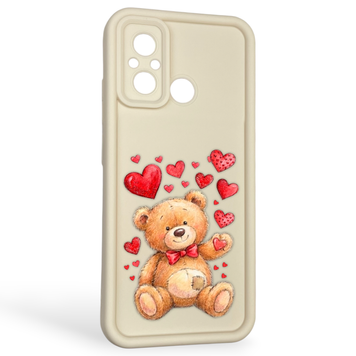 Чехол силиконовый оригинальный Soft Touch с 3D принтом милый мишка для Xiaomi Poco C55 молочный (Полная защита камеры) 0043655 фото