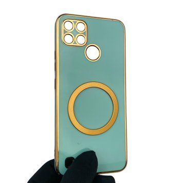 Чехол для Realme C25Y с кольцом MagSafe с золотой окантовкой на реалми с25у бирюзовый gs1 0022791 фото