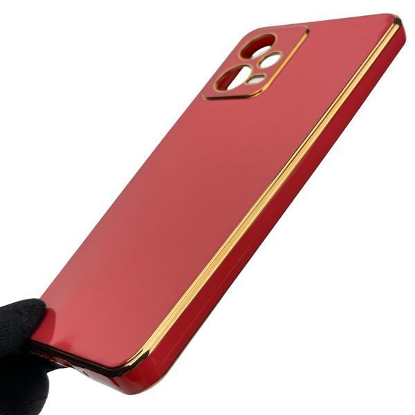 Чохол для Xiaomi Redmi Note 12 5G глянсовий із золотою окантовкою із захистом камери на сяомі редмі нот 12 5г червоний 0000065 фото
