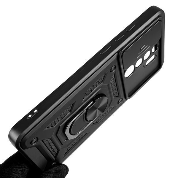Чехол для Xiaomi Redmi Note 8 Pro бронированный с кольцом со шторкой на сяоми редми нот 8 про чёрный 0007909 фото