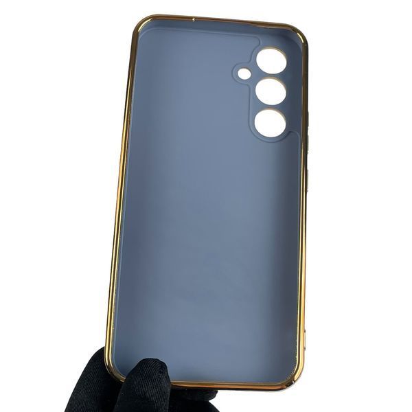 Чехол для Samsung Galaxy A54 5G SM-A546E глянцевый с золотой окантовкой с защитой камеры на самсунг а54 синий 0000115 фото