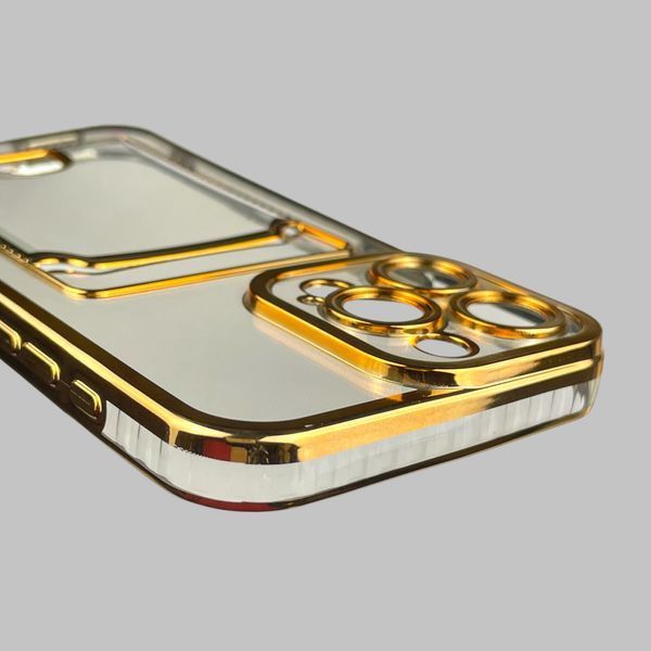 Чохол для Apple iPhone 15 Pro Max із золотою окантовкою з кишенькою для карток на айфон 15 про макс золотий 0013027 фото