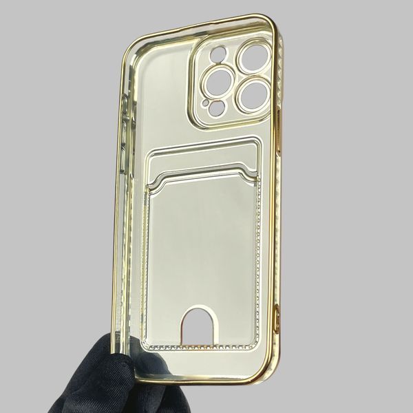 Чохол для Apple iPhone 15 Pro Max із золотою окантовкою з кишенькою для карток на айфон 15 про макс золотий 0013027 фото