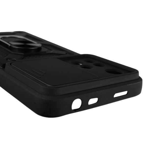 Чехол для Xiaomi Redmi Note 11 Pro Plus 5G бронированный с кольцом-держаталем со шторкой на сяоми редми нот 11 про плюс 5г черный rg1 0013495 фото