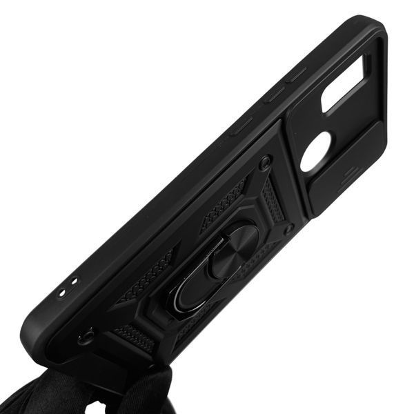 Чехол для ZTE Blade A51 бронированный с кольцом со шторкой на камеру на зте блейд а51 чёрный 0004167 фото