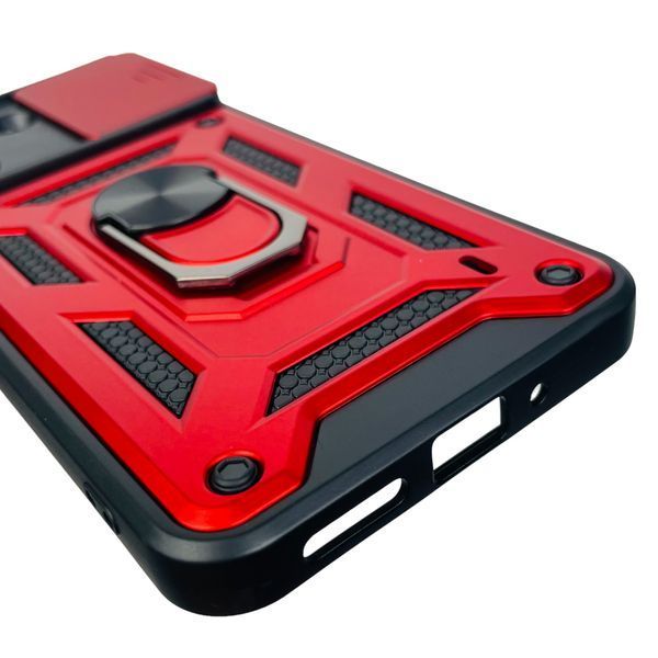 Чохол для Xiaomi Redmi 13C броньований з кільцем зі шторкою на камеру на сяомі редмі 13с червоний 0001581 фото