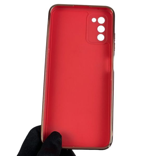 Чохол для Samsung Galaxy A03s SM-A037F глянсовий із золотою окантовкою із захистом камери на самсунг а03с червоний 0000015 фото