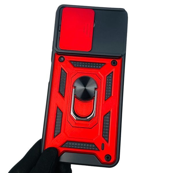 Чохол для Xiaomi Redmi 13C броньований з кільцем зі шторкою на камеру на сяомі редмі 13с червоний 0001581 фото