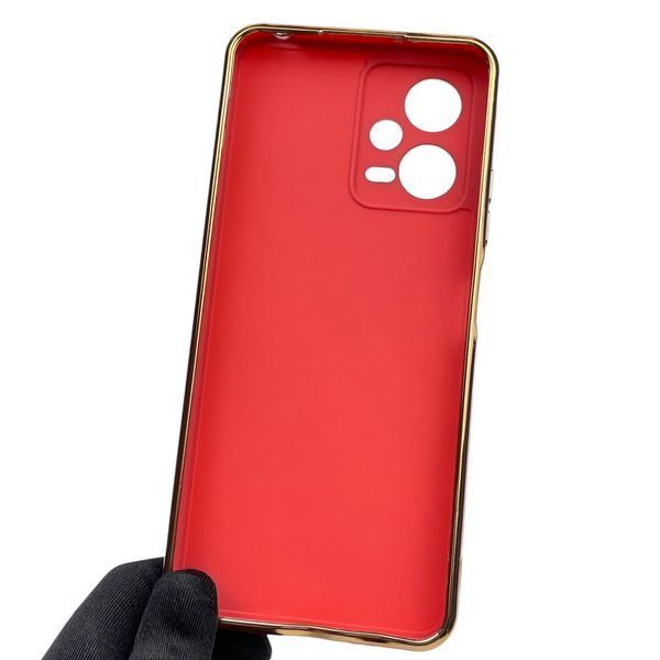 Чохол для Xiaomi Redmi Note 12 5G глянсовий із золотою окантовкою із захистом камери на сяомі редмі нот 12 5г червоний 0000065 фото