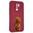 Чехол силиконовый оригинальный Soft Touch с 3D принтом смешного теда мишки для Xiaomi Redmi 9 бордовый (Полная защита камеры) 0048906 фото