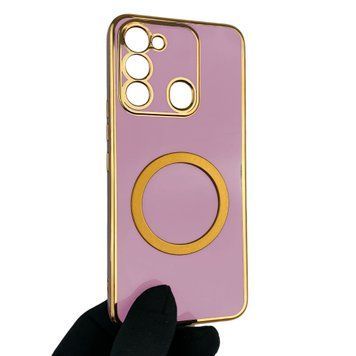 Чехол для Tecno Spark Go KG5m с кольцом MagSafe с золотой окантовкой на техно спарк го черничный gs1 0022875 фото