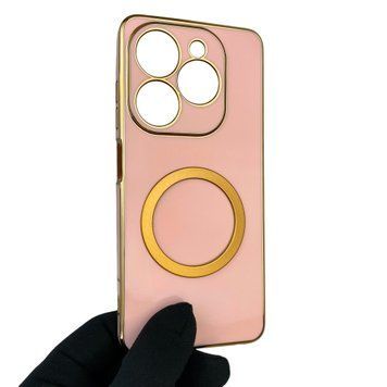 Чехол для Tecno Spark 20C BG7n с кольцом MagSafe с золотой окантовкой на техно спарк 20C пудровый gs1 0022888 фото