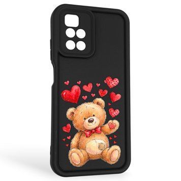 Чехол силиконовый оригинальный Soft Touch с 3D принтом милый мишка для Xiaomi Redmi 10 черный (Полная защита камеры) 0043621 фото