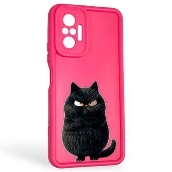 Чехол силиконовый оригинальный Soft Touch с 3D принтом злой котик для Xiaomi Redmi Note 10 Pro малиновый (Полная защита камеры) 0046784 фото