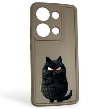 Чехол силиконовый оригинальный Soft Touch с 3D принтом злой котик для Xiaomi Poco M6 Pro 4G коричневый (Полная защита камеры) 0046834 фото
