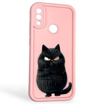 Чехол силиконовый оригинальный Soft Touch с 3D принтом злой котик для Xiaomi Redmi Note 7 розовый (Полная защита камеры) 0046884 фото