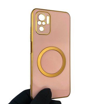 Чохол для Xiaomi Redmi Note 10 з кільцем MagSafe із золотою окантовкою на сяомі редмі нот 10 пудровий gs1 0022597 фото