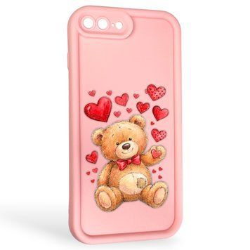 Чехол силиконовый Soft Touch с 3D принтом милый мишка для Apple iPhone 8 Plus розовый (Полная защита камеры) 0045039 фото
