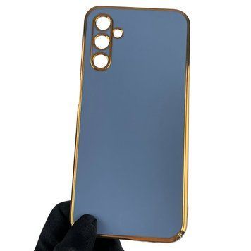 Чехол для Samsung Galaxy M14 5G SM-M146 глянцевый с золотой окантовкой с защитой камеры на самсунг м14 синий 0000016 фото