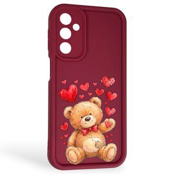 Чехол силиконовый Soft Touch с 3D принтом милый мишка для Samsung Galaxy M34 5G (SM-M346) бордовый (Полная защита камеры) 0044819 фото