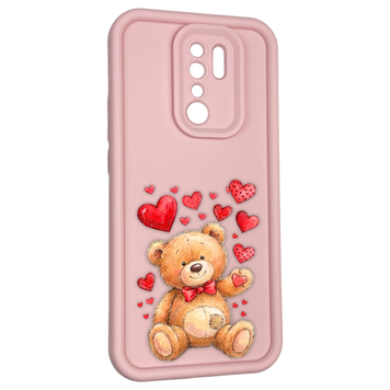 Чехол силиконовый оригинальный Soft Touch с 3D принтом милый мишка для Xiaomi Redmi 9 розовый (Полная защита камеры) 0043712 фото