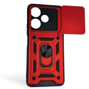 Чехол противоударный для Xiaomi Redmi 13 с магнитной пластиной со шторкой на камере красный 0050859 фото