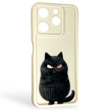 Чехол силиконовый Soft Touch с 3D принтом злой котик для TECNO Spark 10 Pro (KI7) молочный (Полная защита камеры) 0047212 фото