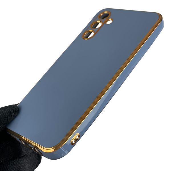 Чехол для Samsung Galaxy M14 5G SM-M146 глянцевый с золотой окантовкой с защитой камеры на самсунг м14 синий 0000016 фото