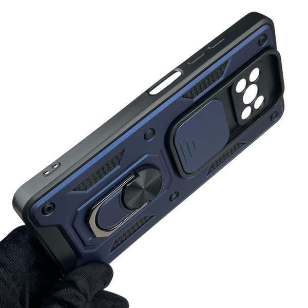 Чохол для Xiaomi Poco X3 броньований з кільцем-тримачем підставкою зі шторкою на сяомі поко х3 темно-синій rg1 0015910 фото