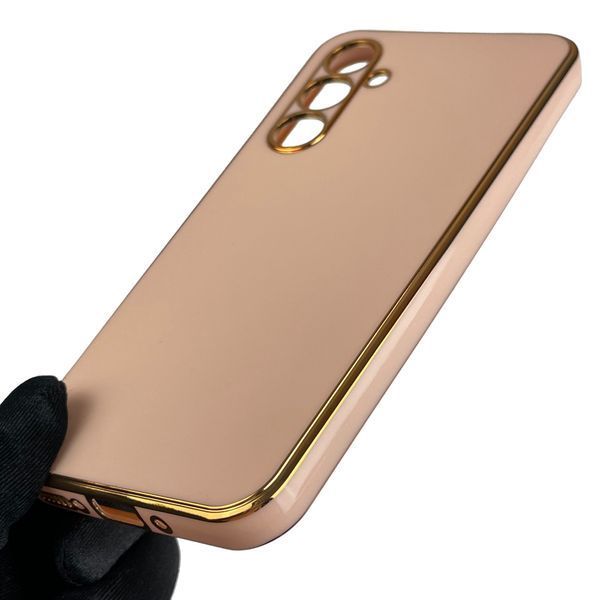Чехол для Samsung Galaxy A54 5G SM-A546E глянцевый с золотой окантовкой с защитой камеры самсунг а54 пудровый 0000116 фото