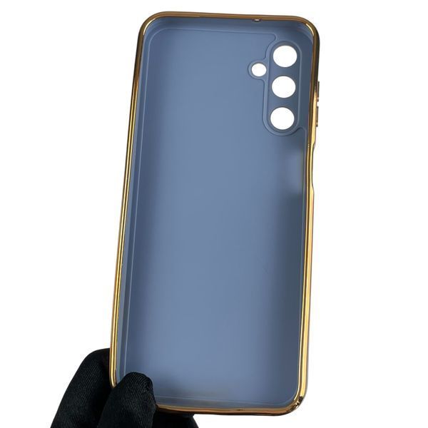 Чехол для Samsung Galaxy M14 5G SM-M146 глянцевый с золотой окантовкой с защитой камеры на самсунг м14 синий 0000016 фото