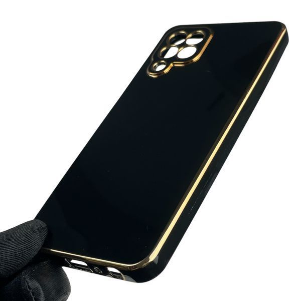 Чохол для Samsung Galaxy M32 4G (SM-M325F) із золотою окантовкою із захистом камери на самсунг m32 чорний 0008292 фото