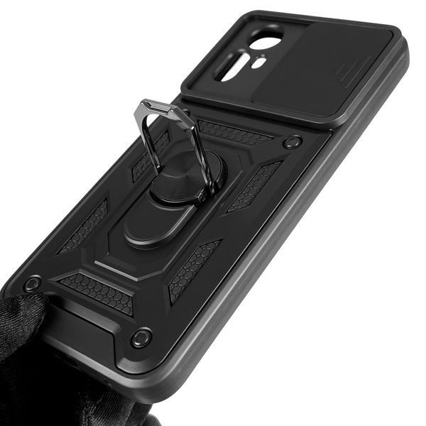 Чехол для Xiaomi Redmi Note 12s бронированный с кольцом со шторкой на сяоми редми нот 12с чёрный 0007914 фото