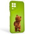 Чехол силиконовый оригинальный Soft Touch с 3D принтом смешного теда мишки для Samsung Galaxy M22 4G (SM-M225F) салатовый (Полная защита камеры)